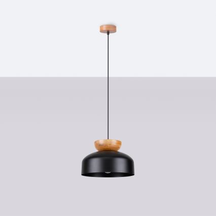 Ljuskrona med textilsladd MARION 1xE27/15W/230V diameter 29,5 cm svart