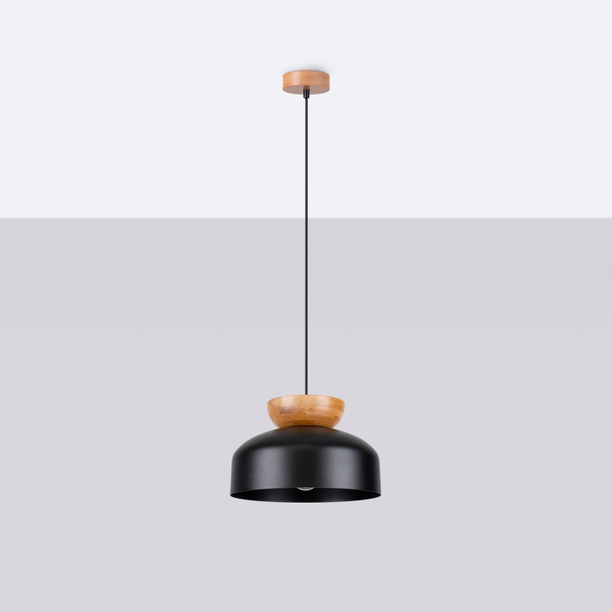Ljuskrona med textilsladd MARION 1xE27/15W/230V diameter 29,5 cm svart