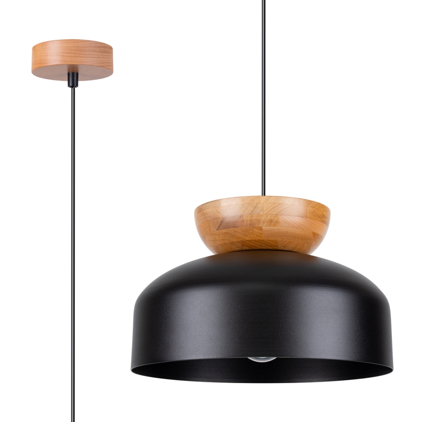 Ljuskrona med textilsladd MARION 1xE27/15W/230V diameter 29,5 cm svart