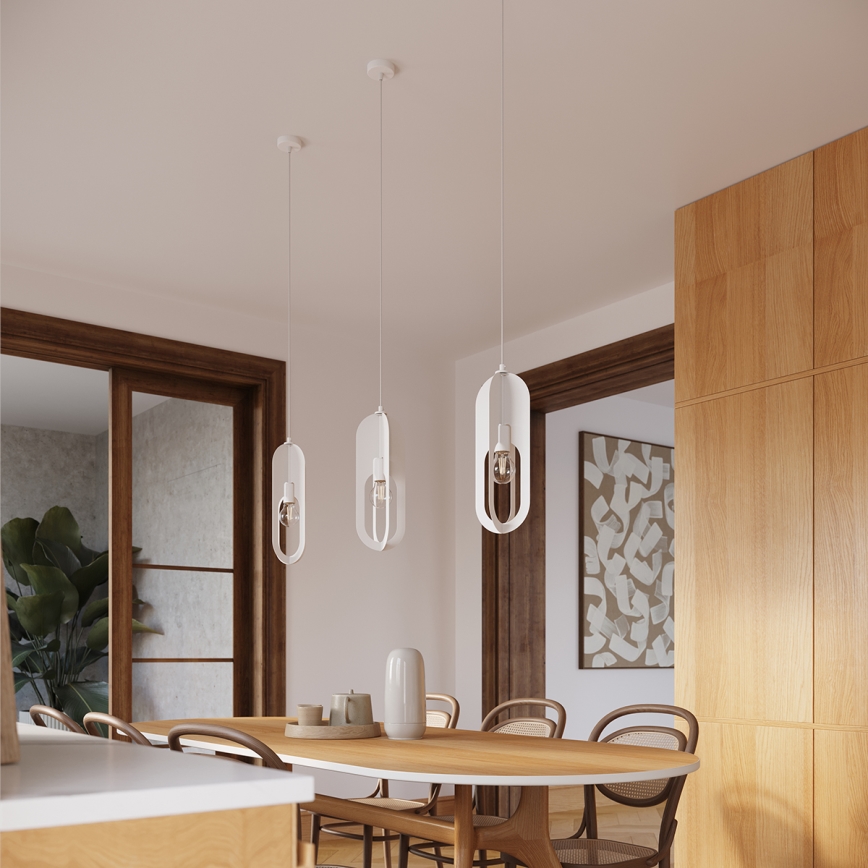 Ljuskrona med textilsladd NICUS 1xE27/15W/230V vit