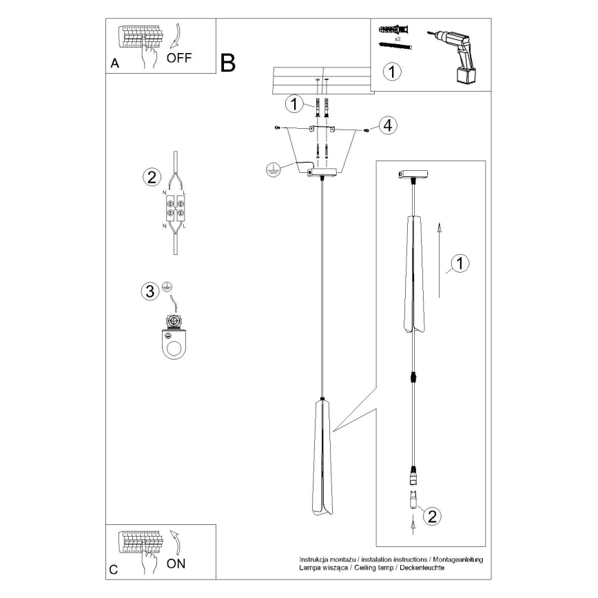 Ljuskrona med textilsladd PRYSM 1xG9/8W/230V vit