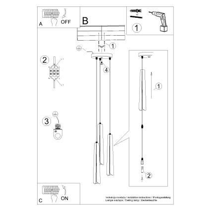 Ljuskrona med textilsladd PRYSM 3xG9/8W/230V vit