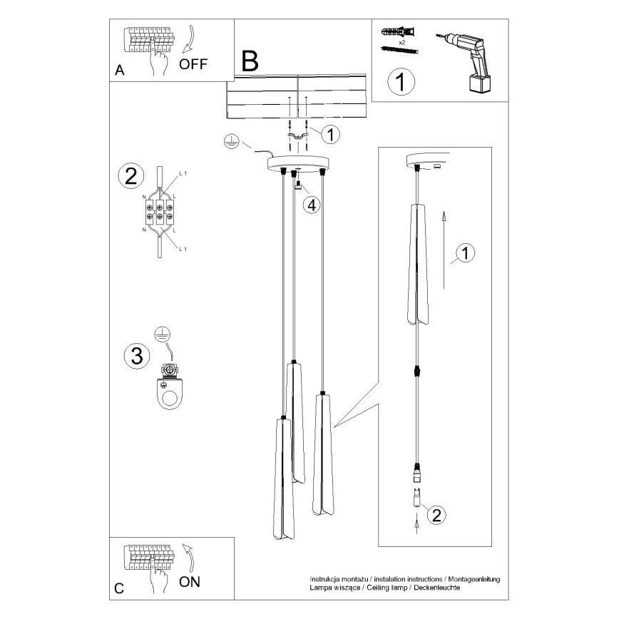 Ljuskrona med textilsladd PRYSM 3xG9/8W/230V svart