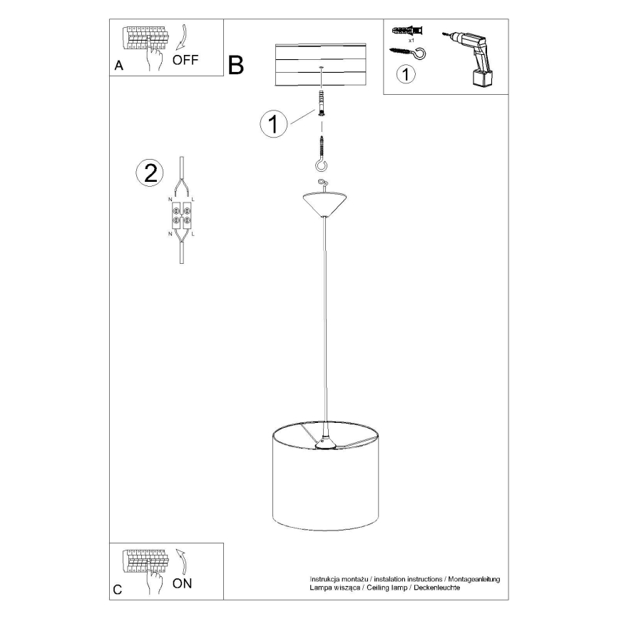 Ljuskrona med textilsladd NOVA 1xE27/15W/230V diameter 30 cm vit