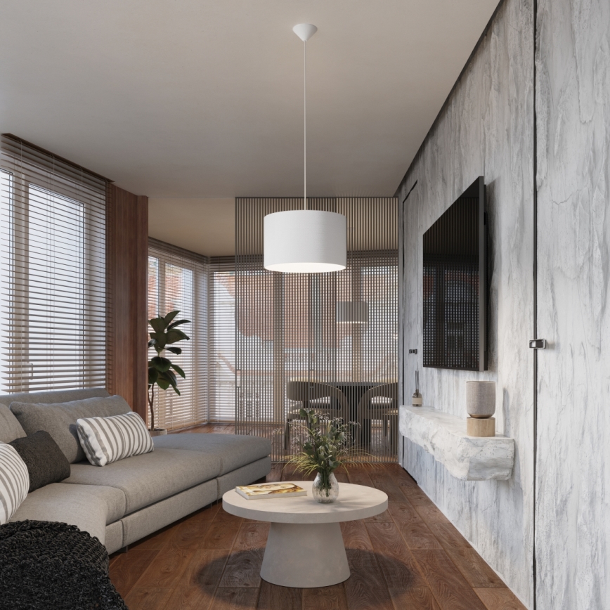Ljuskrona med textilsladd NOVA 1xE27/15W/230V diameter 40 cm vit