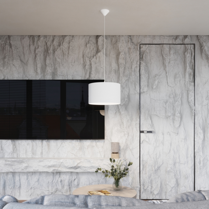 Ljuskrona med textilsladd NOVA 1xE27/15W/230V diameter 40 cm vit