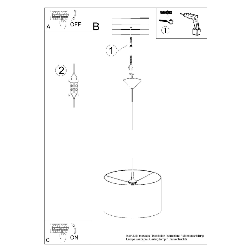 Ljuskrona med textilsladd NOVA 1xE27/15W/230V diameter 40 cm vit