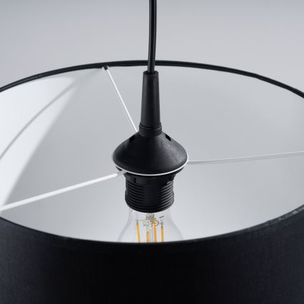 Ljuskrona med textilsladd NOVA 1xE27/15W/230V diameter 30 cm svart