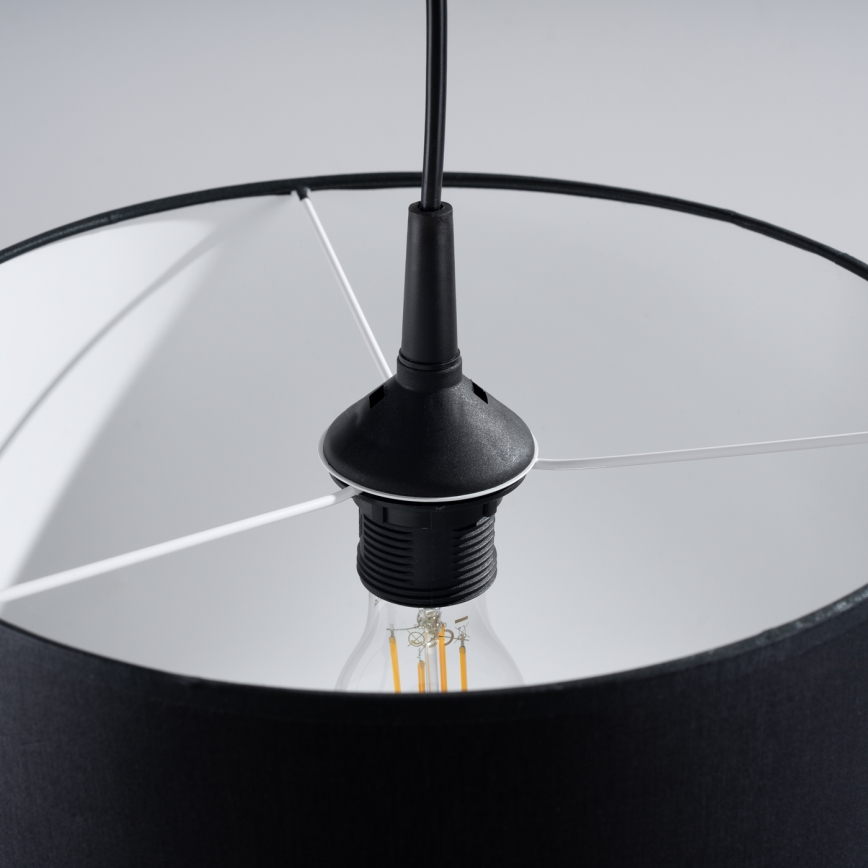 Ljuskrona med textilsladd NOVA 1xE27/15W/230V diameter 30 cm svart