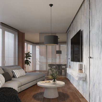 Ljuskrona med textilsladd NOVA 1xE27/15W/230V diameter 40 cm svart