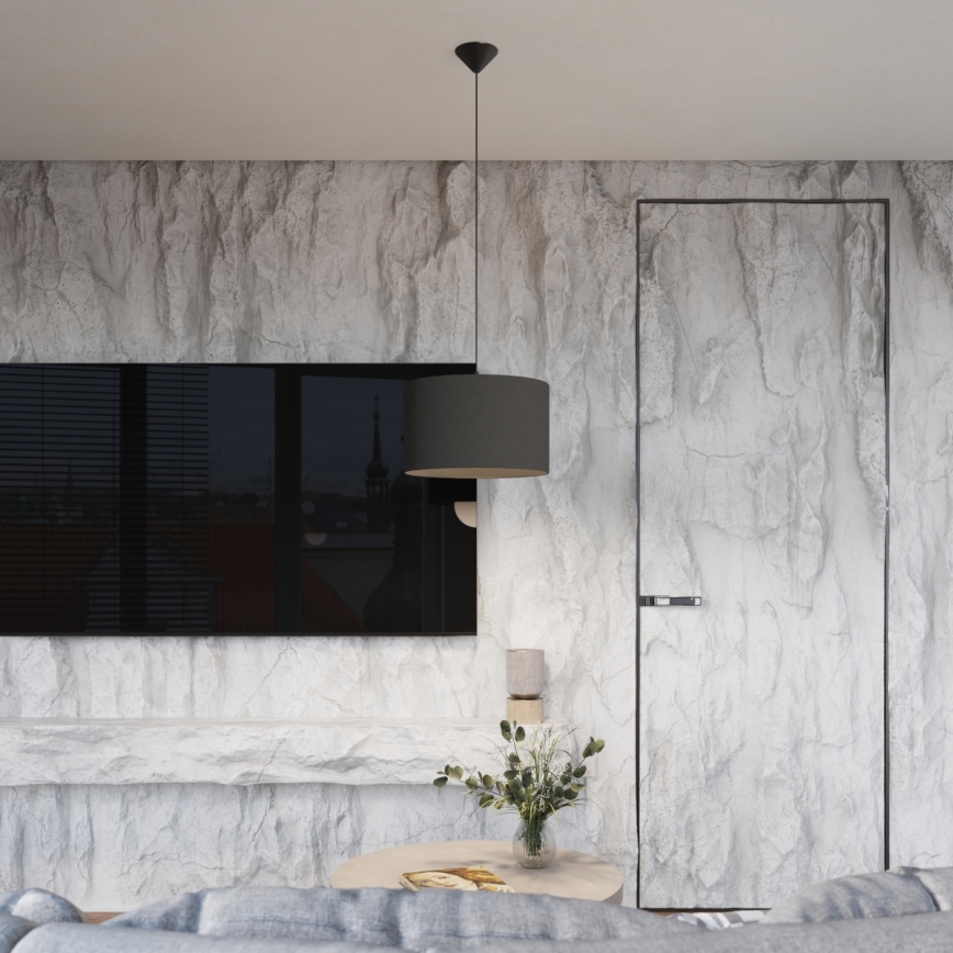 Ljuskrona med textilsladd NOVA 1xE27/15W/230V diameter 40 cm svart