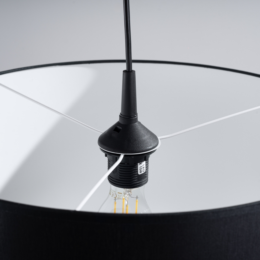 Ljuskrona med textilsladd NOVA 1xE27/15W/230V diameter 40 cm svart