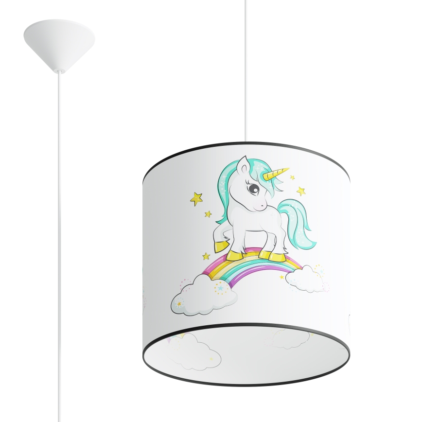 Hängande ljuskrona med textilsladd för barn UNICORN 1xE27/15W/230V diameter 30 cm enhörning