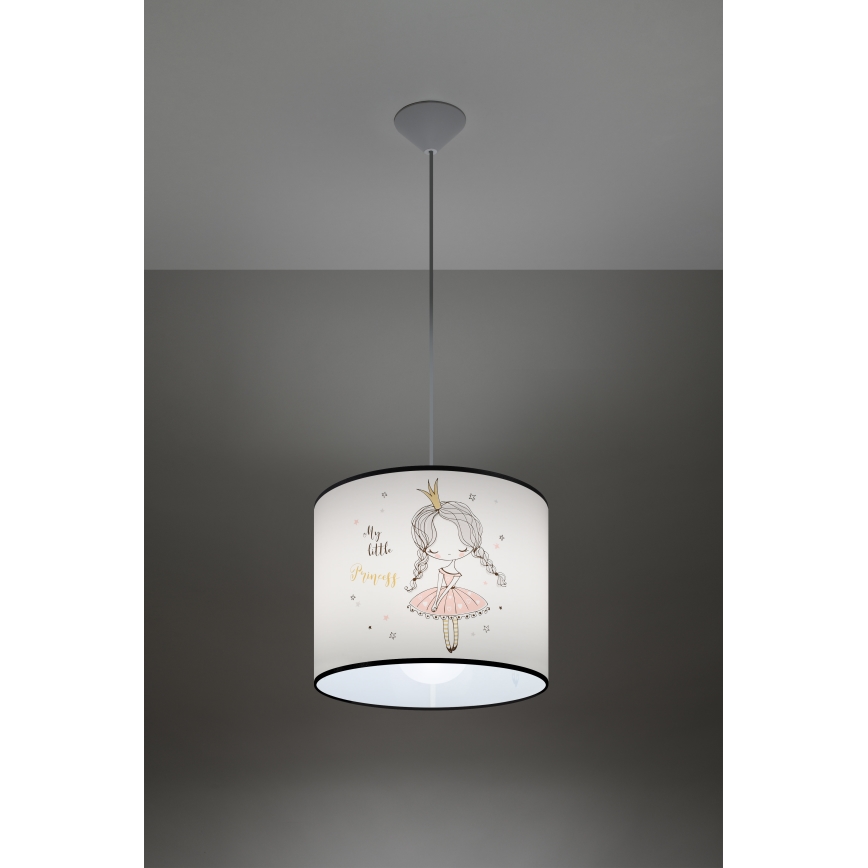 Hängande ljuskrona med textilsladd för barn PRINCESS 1xE27/15W/230V diameter 30 cm prinsessa