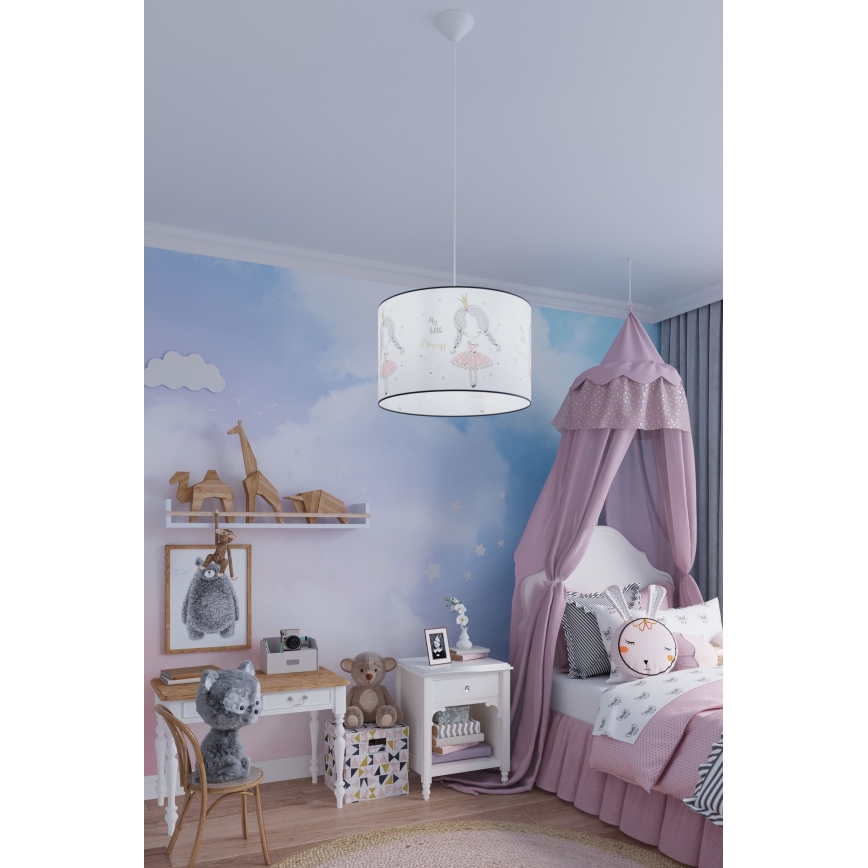 Hängande ljuskrona med textilsladd för barn PRINCESS 1xE27/15W/230V diameter 30 cm prinsessa