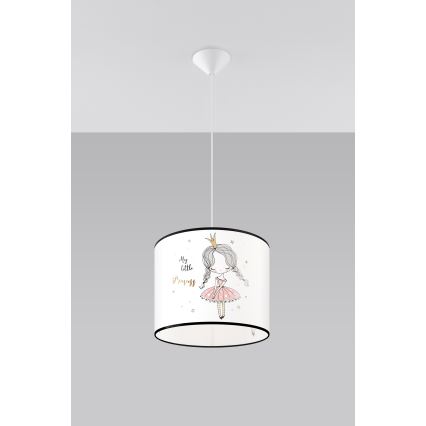 Hängande ljuskrona med textilsladd för barn PRINCESS 1xE27/15W/230V diameter 30 cm prinsessa