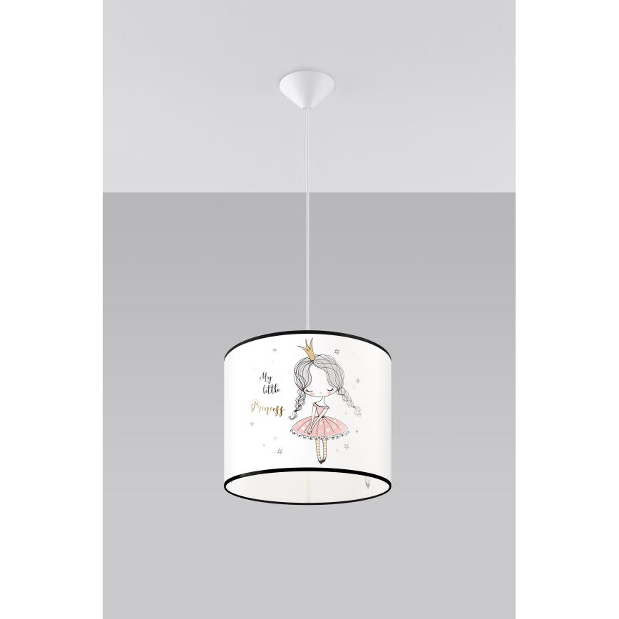 Hängande ljuskrona med textilsladd för barn PRINCESS 1xE27/15W/230V diameter 30 cm prinsessa