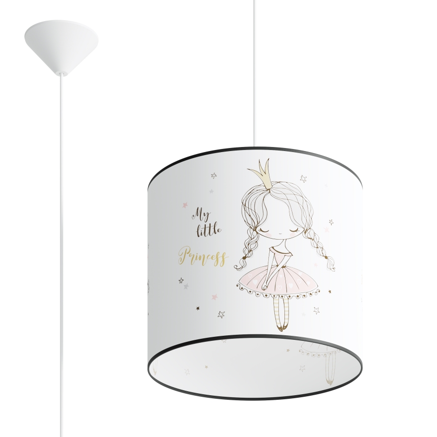 Hängande ljuskrona med textilsladd för barn PRINCESS 1xE27/15W/230V diameter 30 cm prinsessa