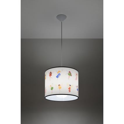 Hängande ljuskrona med textilsladd för barn FAIRY 1xE27/15W/230V diameter 30 cm älva