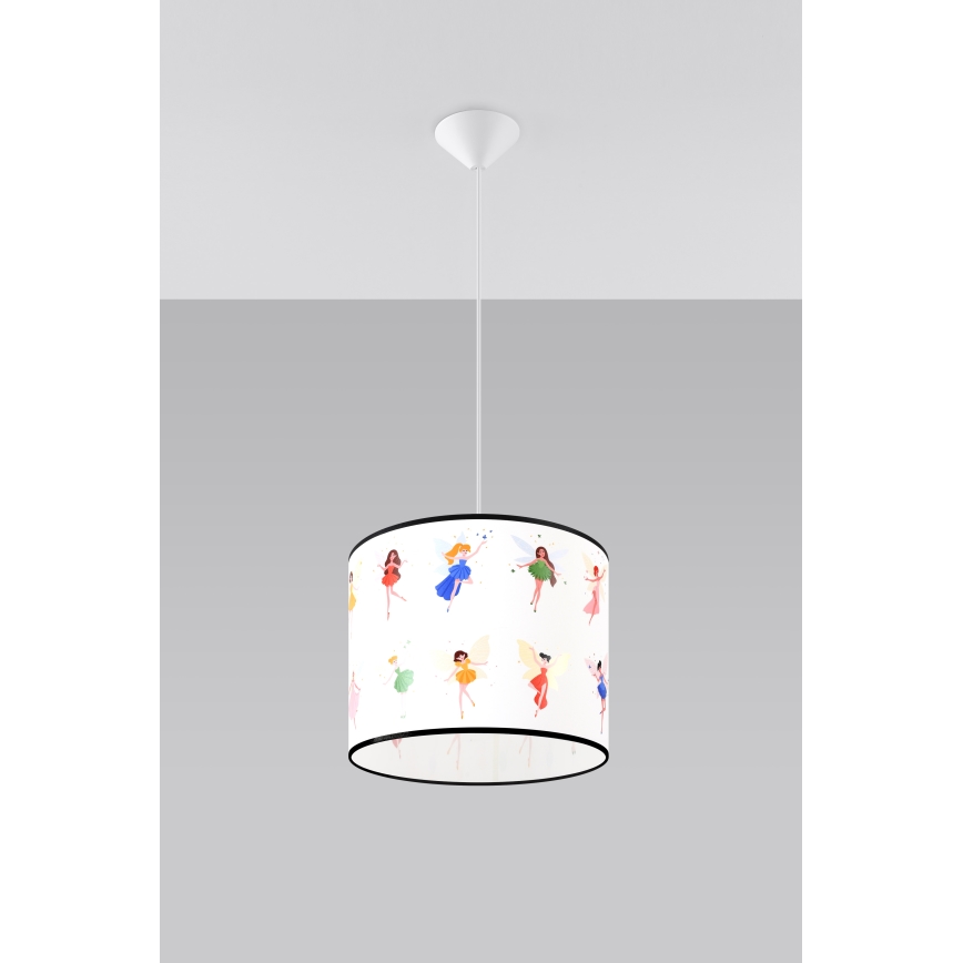 Hängande ljuskrona med textilsladd för barn FAIRY 1xE27/15W/230V diameter 30 cm älva