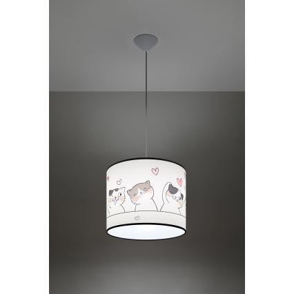 Hängande ljuskrona med textilsladd för barn CAT 1xE27/15W/230V diameter 30 cm katt