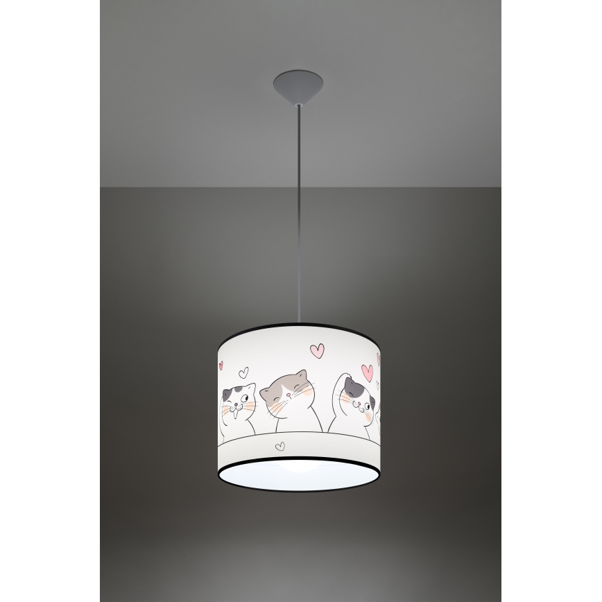Hängande ljuskrona med textilsladd för barn CAT 1xE27/15W/230V diameter 30 cm katt