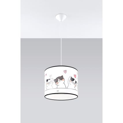 Hängande ljuskrona med textilsladd för barn CAT 1xE27/15W/230V diameter 30 cm katt