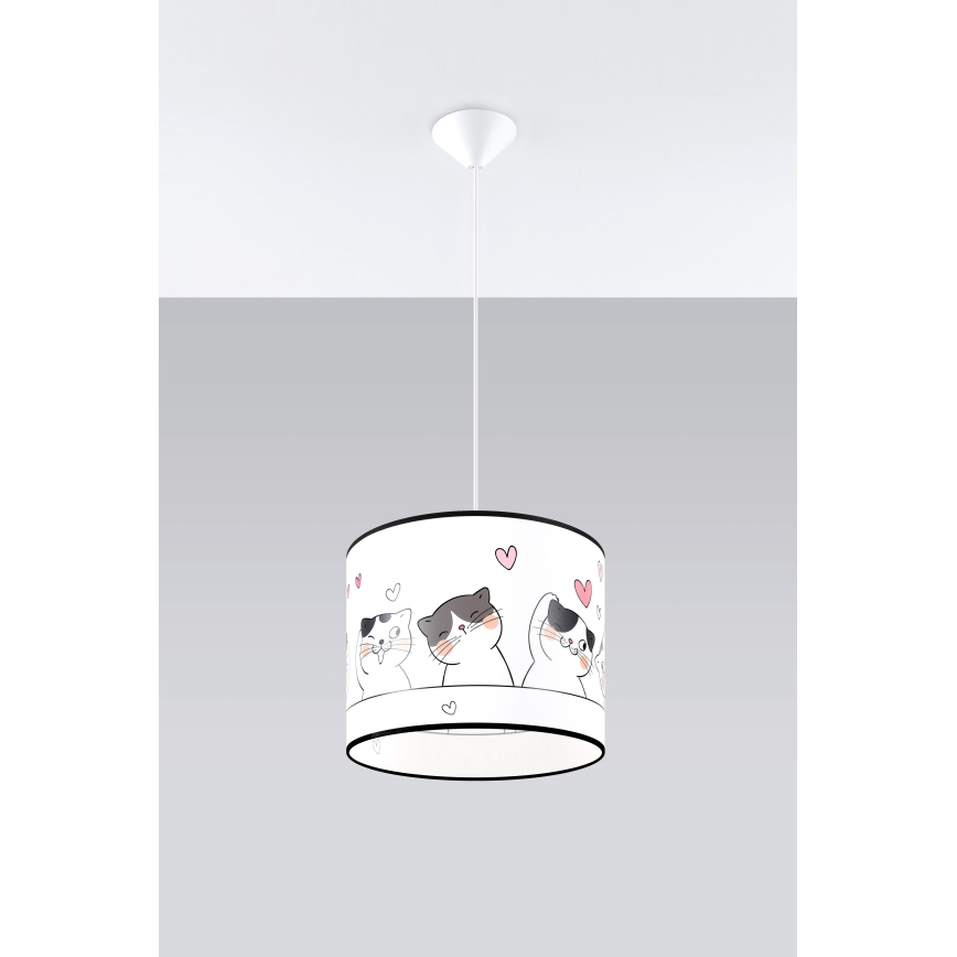 Hängande ljuskrona med textilsladd för barn CAT 1xE27/15W/230V diameter 30 cm katt