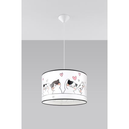 Hängande ljuskrona med textilsladd för barn CAT 1xE27/15W/230V diameter 40 cm katt