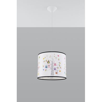 Hängande ljuskrona med textilsladd för barn OWLS 1xE27/15W/230V diameter 40 cm ugglor