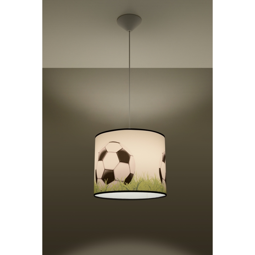 Hängande ljuskrona med textilsladd för barn FOOTBALL 1xE27/15W/230V diameter 30 cm fotboll
