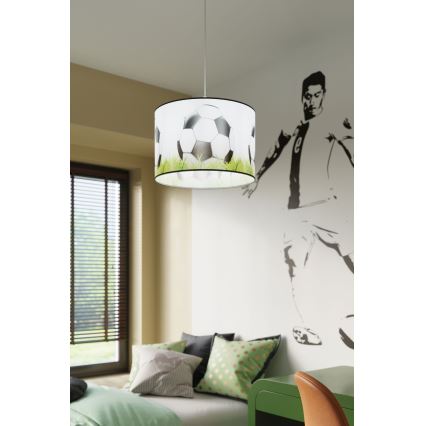 Hängande ljuskrona med textilsladd för barn FOOTBALL 1xE27/15W/230V diameter 30 cm fotboll