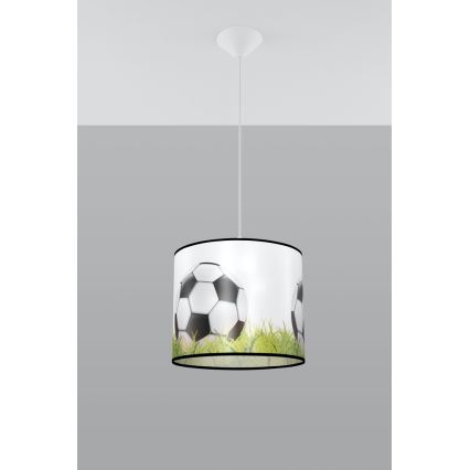 Hängande ljuskrona med textilsladd för barn FOOTBALL 1xE27/15W/230V diameter 30 cm fotboll