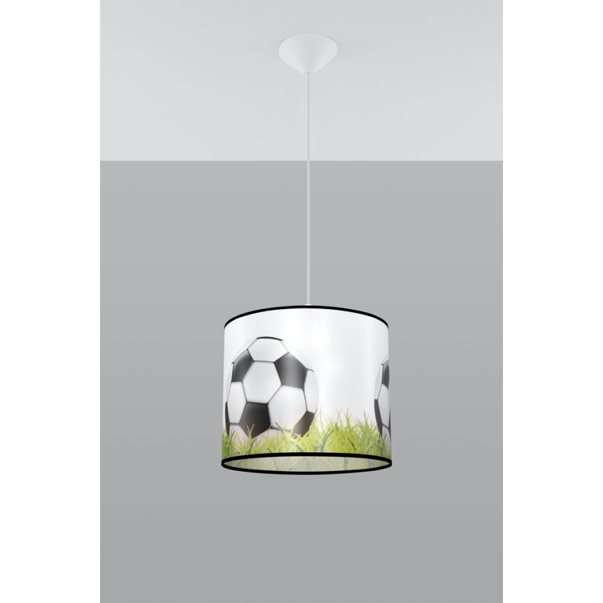 Hängande ljuskrona med textilsladd för barn FOOTBALL 1xE27/15W/230V diameter 30 cm fotboll