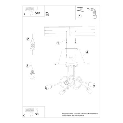 Ytmonterad ljuskrona LOOP 5xE27/15W/230V vit