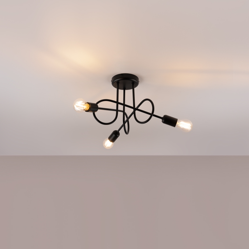 Ytmonterad ljuskrona LOOP 3xE27/15W/230V svart