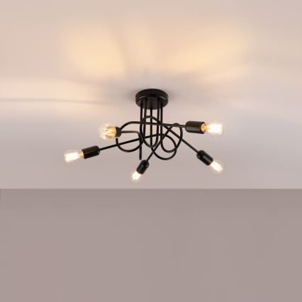Ytmonterad ljuskrona LOOP 5xE27/15W/230V svart