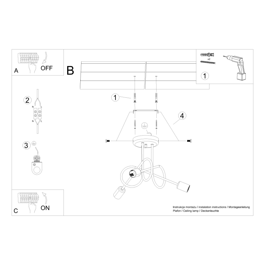 Ytmonterad ljuskrona LOOP 3xE27/15W/230V guld
