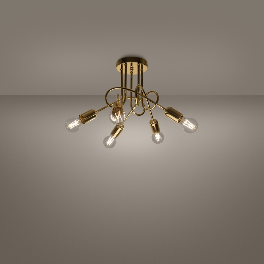 Ytmonterad ljuskrona LOOP 5xE27/15W/230V guld