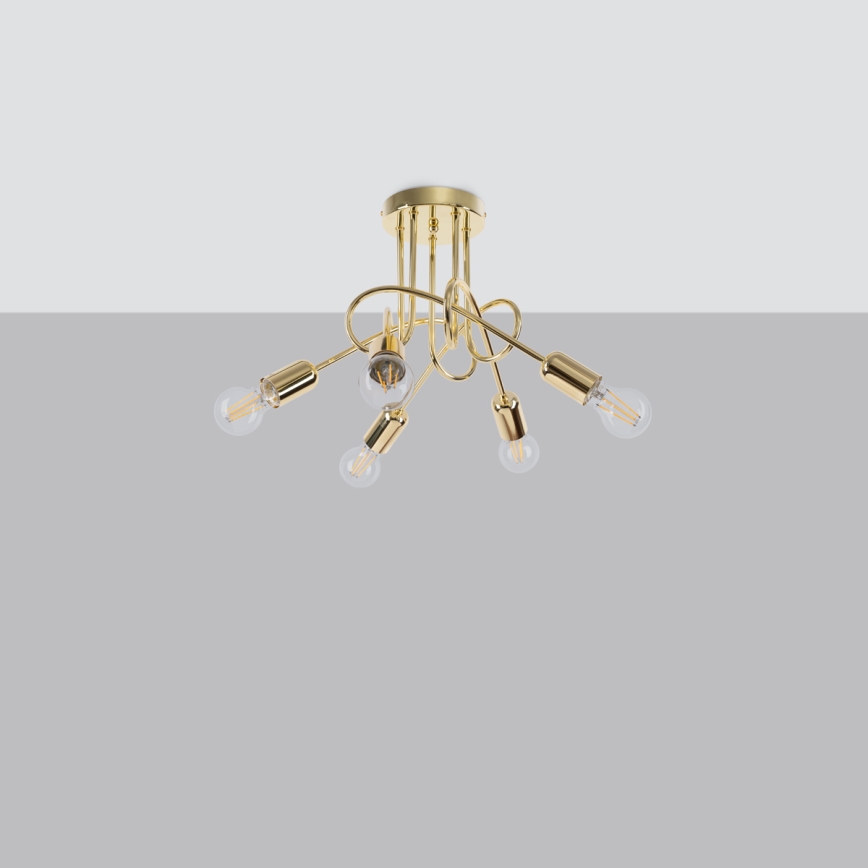 Ytmonterad ljuskrona LOOP 5xE27/15W/230V guld