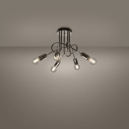 Ytmonterad ljuskrona LOOP 5xE27/15W/230V skinande krom