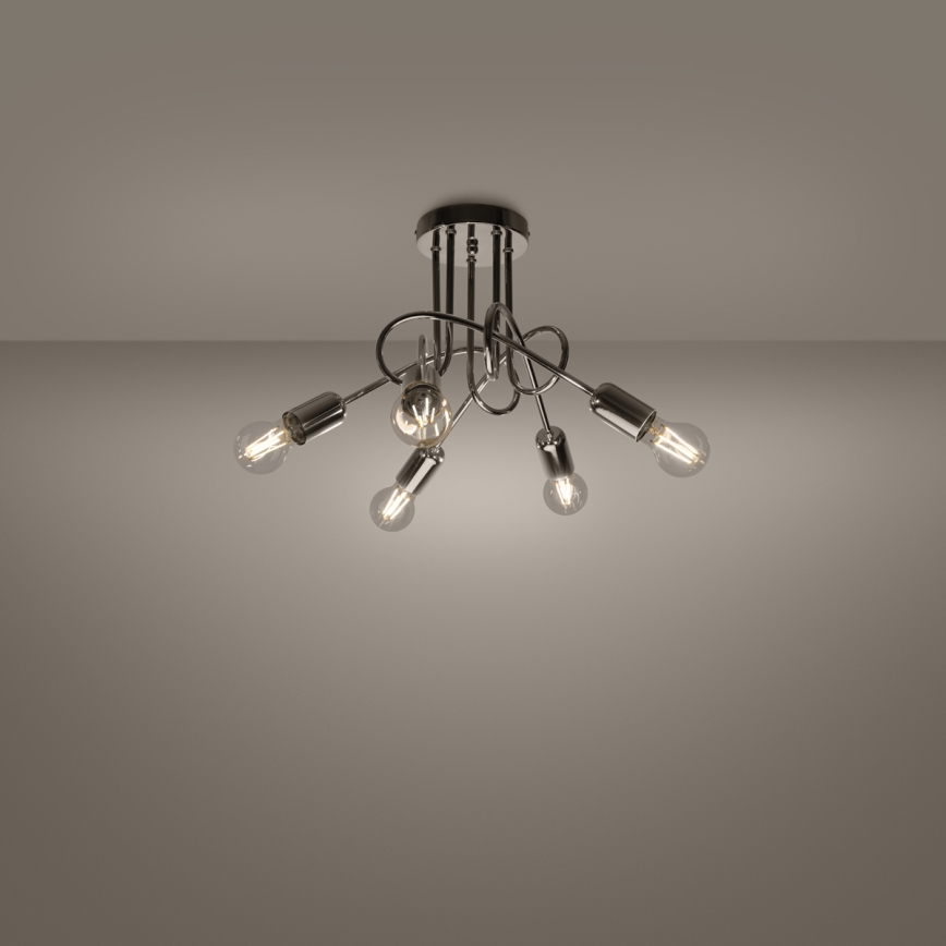 Ytmonterad ljuskrona LOOP 5xE27/15W/230V skinande krom
