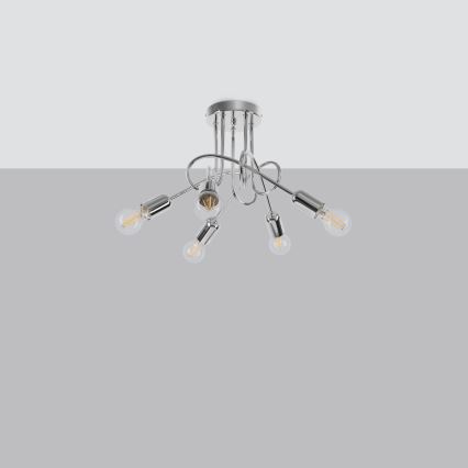 Ytmonterad ljuskrona LOOP 5xE27/15W/230V skinande krom