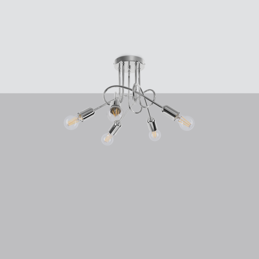 Ytmonterad ljuskrona LOOP 5xE27/15W/230V skinande krom