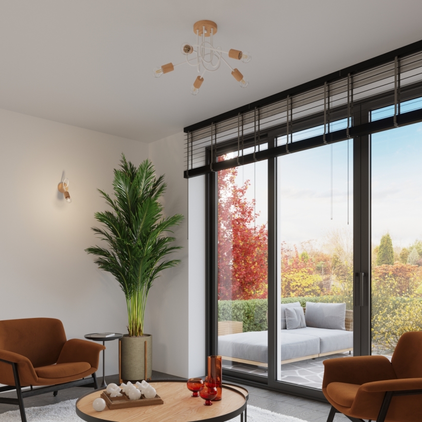Vägglampa EMBER 1xE27/15W/230V vit/beige/bok