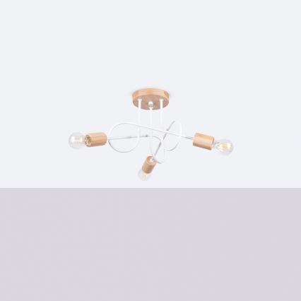 Ytmonterad ljuskrona EMBER 3xE27/15W/230V vit/beige/bok