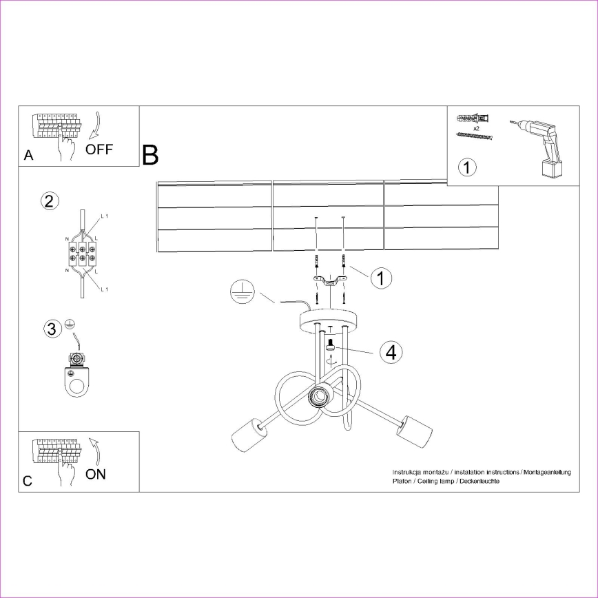 Ytmonterad ljuskrona EMBER 3xE27/15W/230V vit/beige/bok