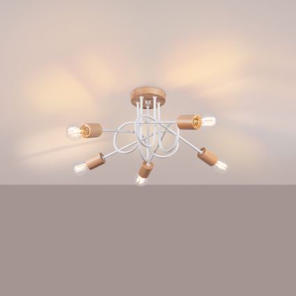 Ytmonterad ljuskrona EMBER 5xE27/15W/230V vit/beige/bok