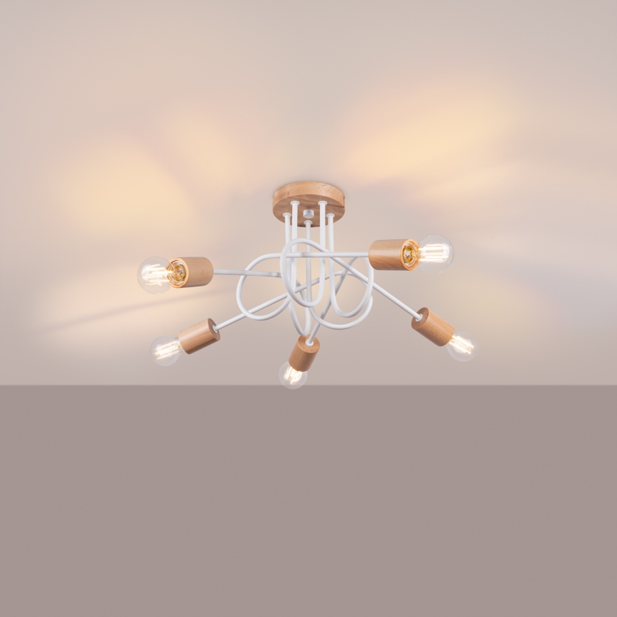Ytmonterad ljuskrona EMBER 5xE27/15W/230V vit/beige/bok