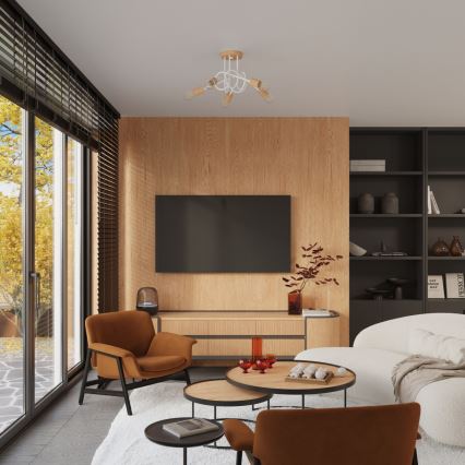 Ytmonterad ljuskrona EMBER 5xE27/15W/230V vit/beige/bok